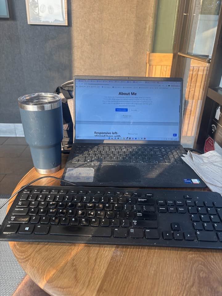 in front of computer